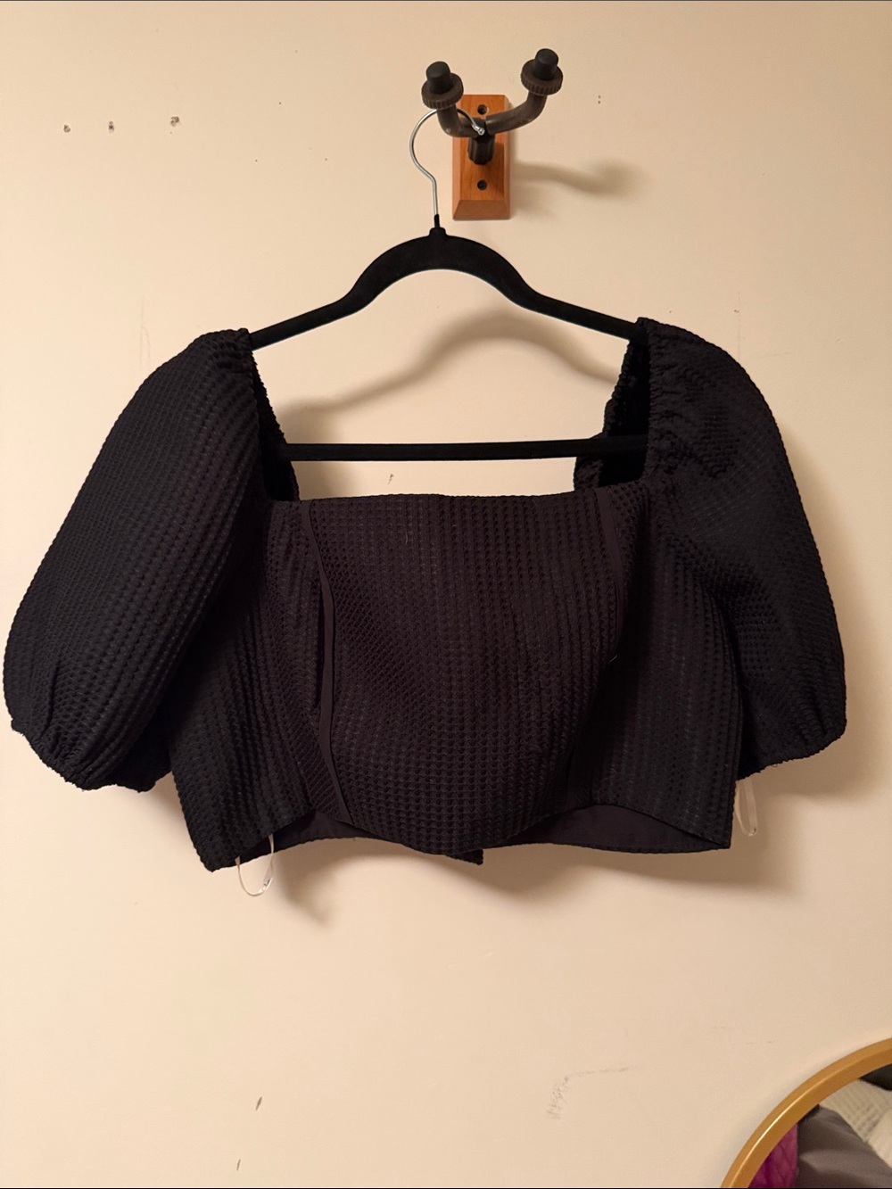 Black Puff-Sleeve Square Neck Crop Top